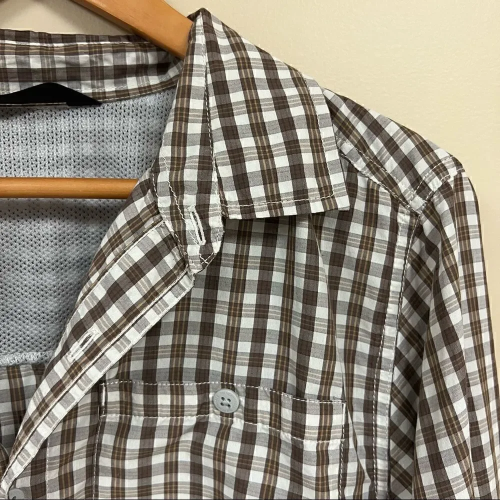 The North face brown lightweight plaid button down M
